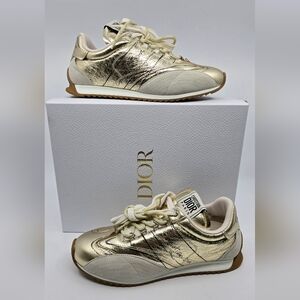 Dior D-Sketch Sneaker Gold Tone Crinkled Lambskin & Laminated Calfskin